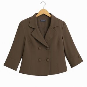 Courtenay Women Brown Double Breasted Cropped Blazer  Size L 3/4 Sleeve Lq